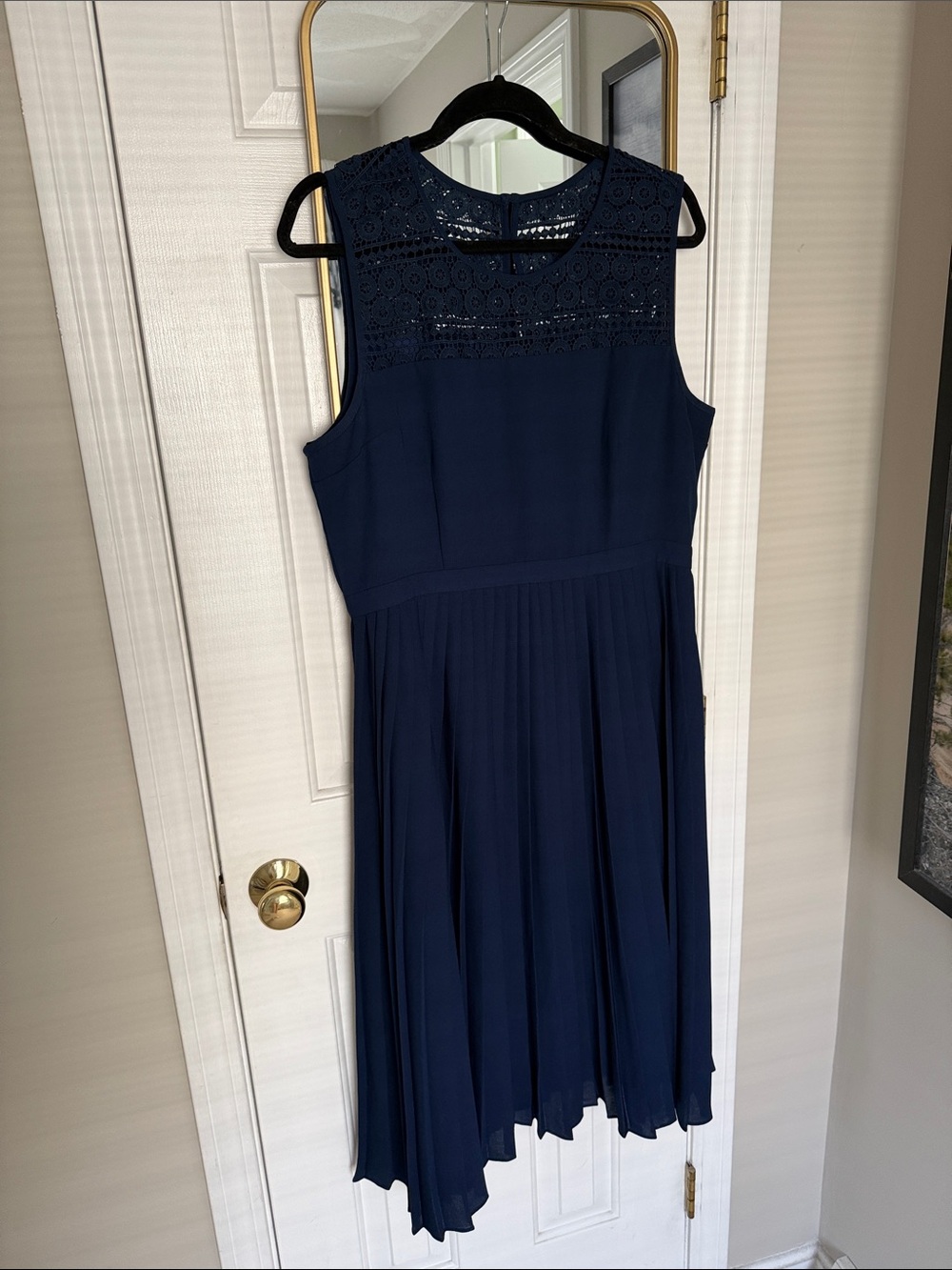 ModCloth Navy Sleeveless Lace Yoke Midi Dress